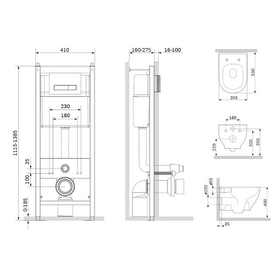 Унитаз подвесной безободковый с инсталляцией AM.PM Like IS30251.801701 сиденьем микролифт, хром механ. клавишей-5