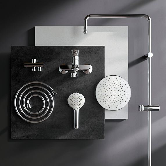 Душевая система AM.PM X-Joy F40885A94 стойка с тропическим душем, хром + смеситель для ванны с длинным изливом, хром-10