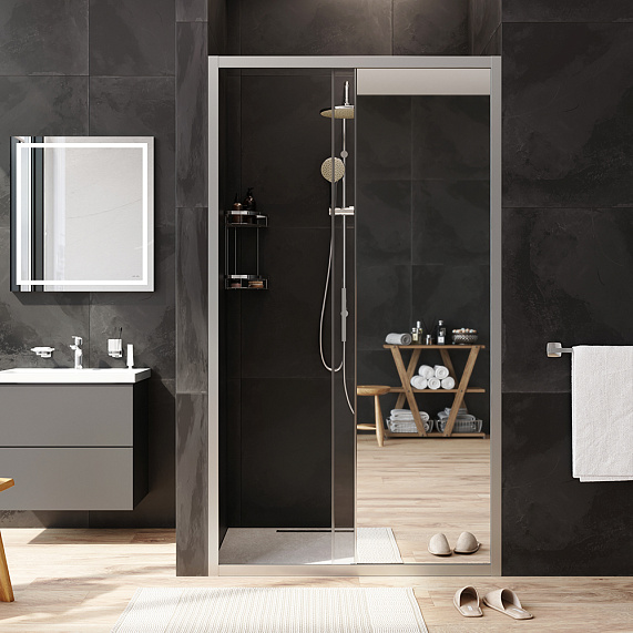 Душевая перегородка с дверью 110x195 AM.PM Gem W90G-110-1-195MMir зеркальное стекло, профиль серебристый-2