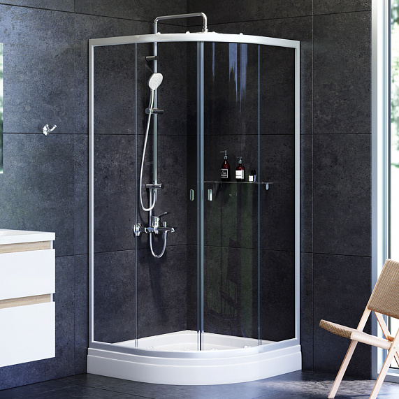 Душевой уголок с поддоном 90x90 AM.PM X-Joy W88E-205-090MT прозрачное стекло, профиль серебристый