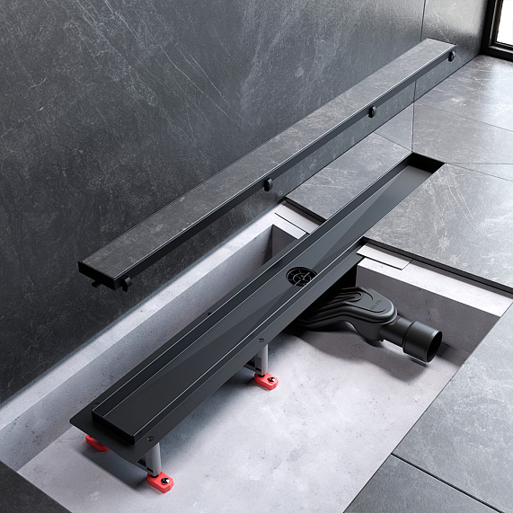 Душевой трап (лоток) 80 AM.PM MasterFlow W01SC-U11-080-04BM комбинированный затвор с черной матовой решеткой под плитку-14