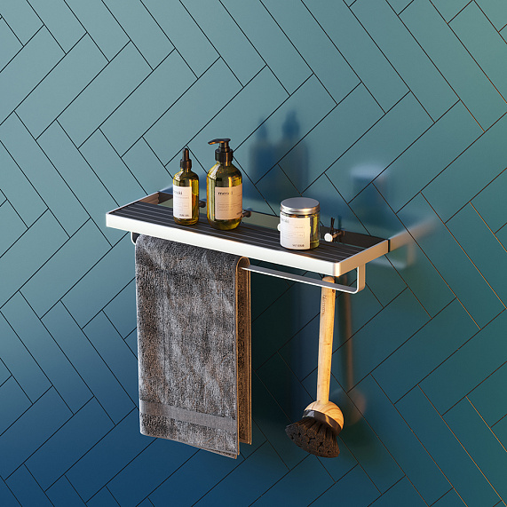 Полка для полотенец Damixa Jupiter DA7737700 с вешалкой, серебристая, черная-3