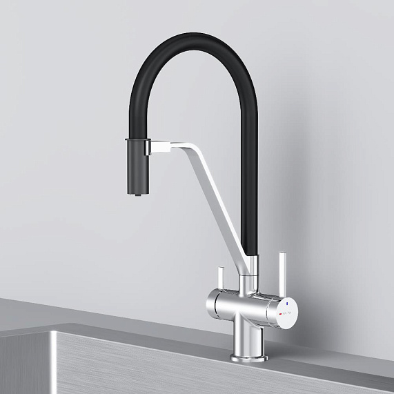 Смеситель для кухни AM.PM Func F8F07802 высокий, хром, с каналом для питьевой воды и гибким черным изливом-7