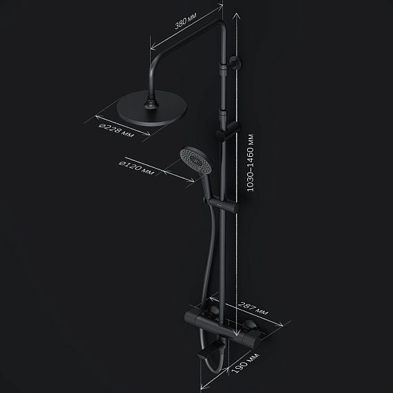 Душевая система AM.PM X-Joy F0785A522 стойка с тропическим душем, термостатом, смесителем, изливом, черная матовая-9