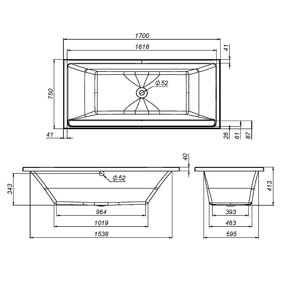 Ванна акриловая 170x75 AM.PM Inspire 2.0 W52A-170-075W-A белая глянцевая-1