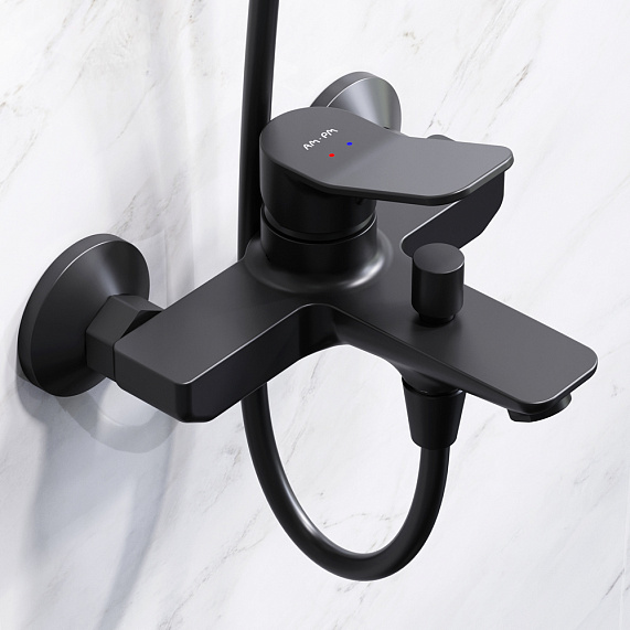Душевая система AM.PM X-Joy F42885A14 стойка с тропическим душем, черная матовая + смеситель для ванны, черный матовый-3