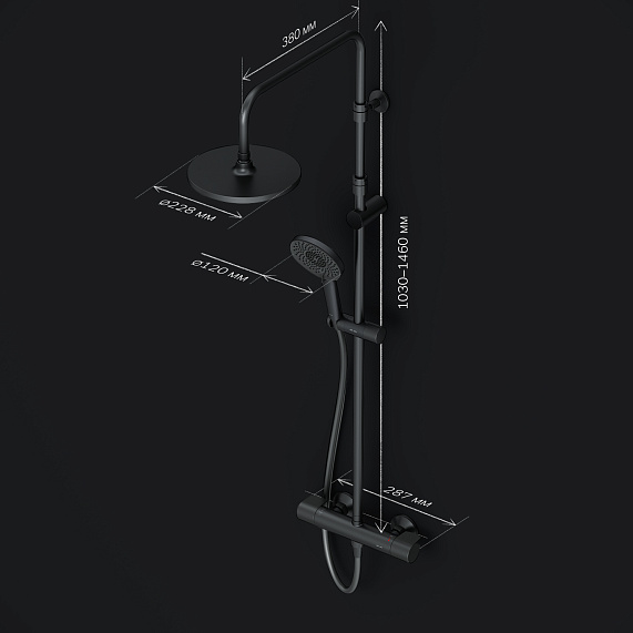 Душевая система AM.PM X-Joy F0785A422 стойка с тропическим душем, термостатом, смесителем, черная матовая-9