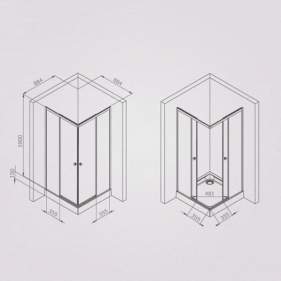Душевое ограждение без поддона 90x90 AM.PM X-Joy W94G-403-9090-MT профиль серебристый-6