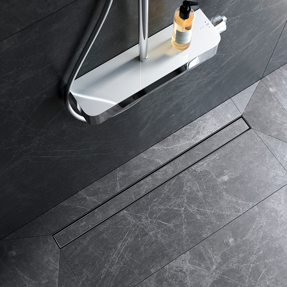 Душевой трап (лоток) 90 AM.PM MasterFlow W01SC-U11-090-04SB комбинированный затвор со стальной матовой решеткой под плитку-2