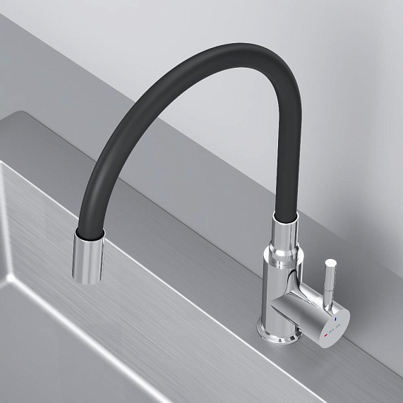 Смеситель для кухни AM.PM X-Joy S F85B07602 высокий, хром, с черным гибким изливом-7