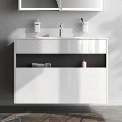 Тумба с раковиной и смесителем 100 AM.PM Func M8FFUX1001WG подвесная/напольная на ножках белый глянец