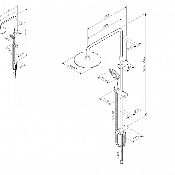 Душевая система AM.PM Gem F0790000 стойка с тропическим душем, хром-12
