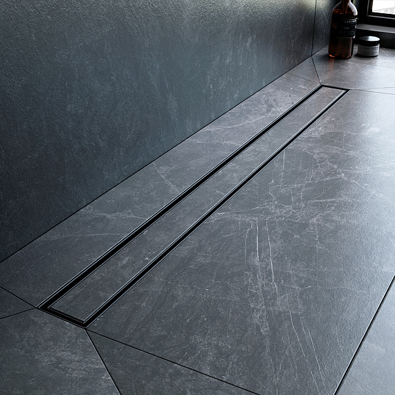 Душевой трап (лоток) 90 AM.PM MasterFlow W01SC-U11-090-04BM комбинированный затвор с черной матовой решеткой под плитку-8