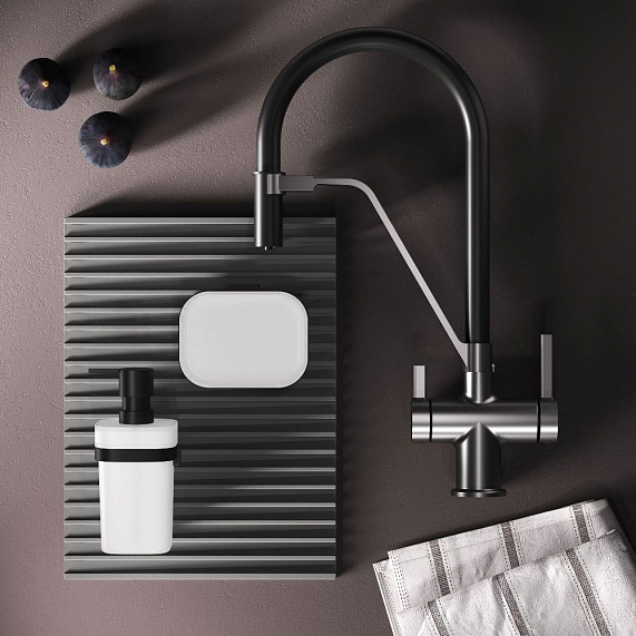 Смеситель для кухни AM.PM Func F8F07812 высокий, сатин с каналом для питьевой воды и гибким черным изливом-5