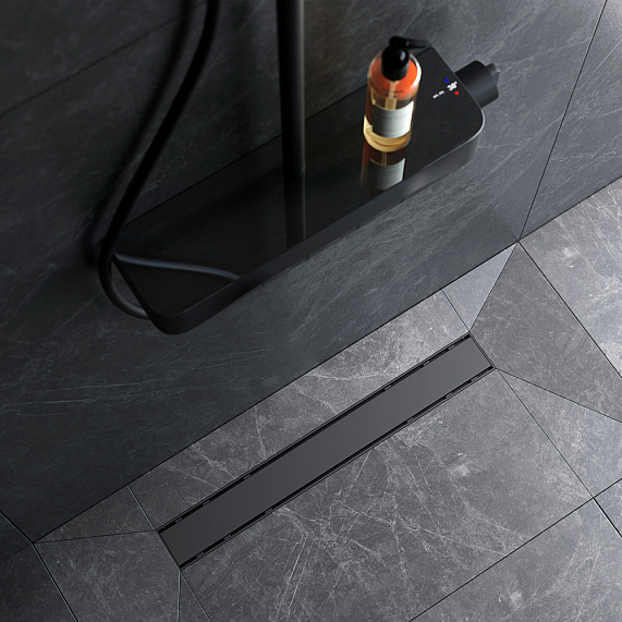 Душевой трап (лоток) 60 AM.PM PrimeFlow W02SC-U11-060-04BM комбинированный затвор с черной матовой решеткой под плитку-3