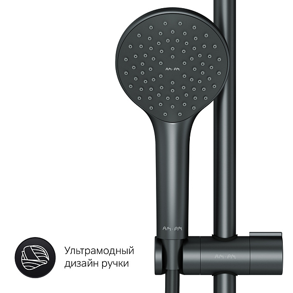 Душевая система AM.PM X-Joy F42885A14 стойка с тропическим душем, черная матовая + смеситель для ванны, черный матовый-6