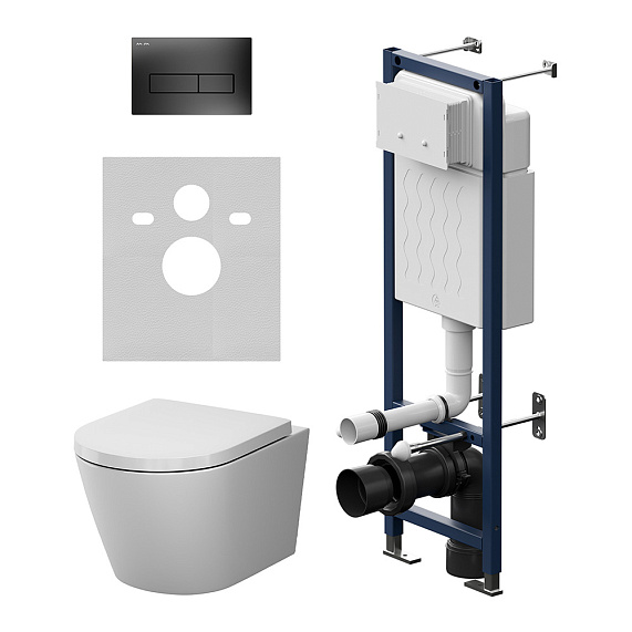 Унитаз подвесной безободковый с инсталляцией AM.PM X-Joy IS110338.851900 сиденьем микролифт, черной механ. клавишей