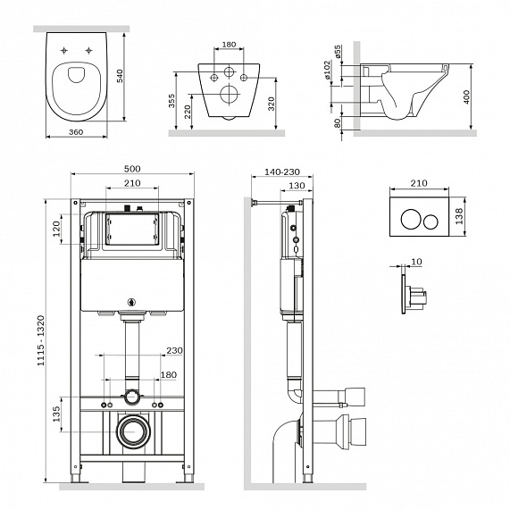 Унитаз подвесной безободковый с инсталляцией AM.PM Inspire IS49001.501700 сиденьем микролифт, белой пневм. клавишей-10