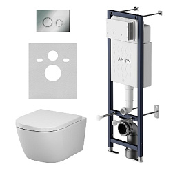 Унитаз подвесной с инсталляцией AM.PM Libre IS110151.601900 сиденьем микролифт, механ. клавишей хром