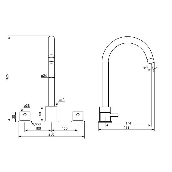 Смеситель для раковины (умывальника) Damixa Scandinavian Pure 360200300 трехсекционный, черный-3
