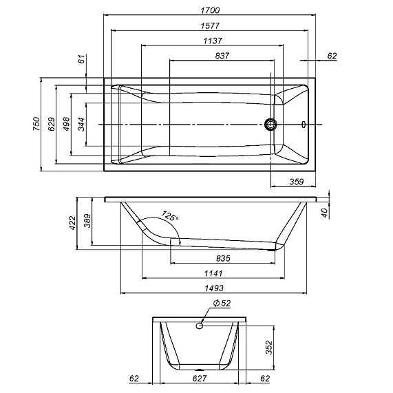 Ванна акриловая 170x75 AM.PM Gem W93A-170-075W-A белая глянцевая-8