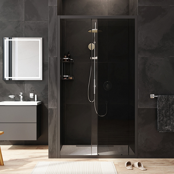 Душевая перегородка с дверью 110x195 AM.PM Gem W90G-110-1-195BG тонированное стекло, профиль черный матовый-2