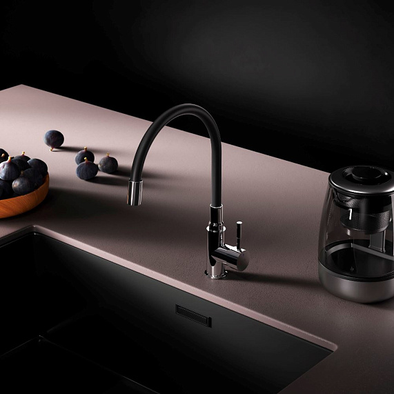 Смеситель для кухни AM.PM X-Joy S F85B07602 высокий, хром, с черным гибким изливом-4