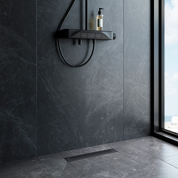 Душевой трап (лоток) 40 AM.PM PrimeFlow W02SC-P11-040-01BM комбинированный затвор с черной матовой решеткой-2