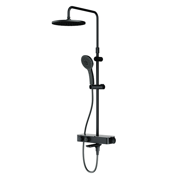 Душевая система AM.PM Inspire 2.0 F0750A522 стойка с тропическим душем, термостатом, смесителем, изливом, черная матовая-10