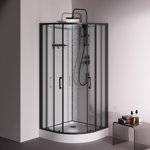 Душевая кабина 90x90 AM.PM Above W9XC-401-9090BT профиль черный матовый, низкий поддон-1
