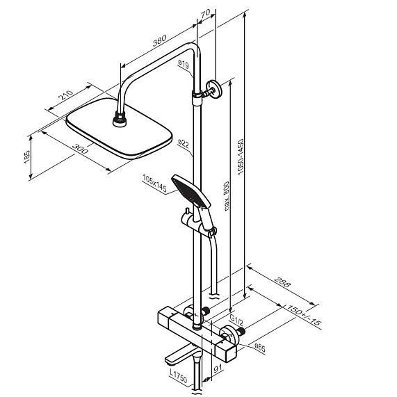 Душевая система Damixa Gala 953810000 стойка с тропическим душем, термостатом, смесителем, изливом, хром-6