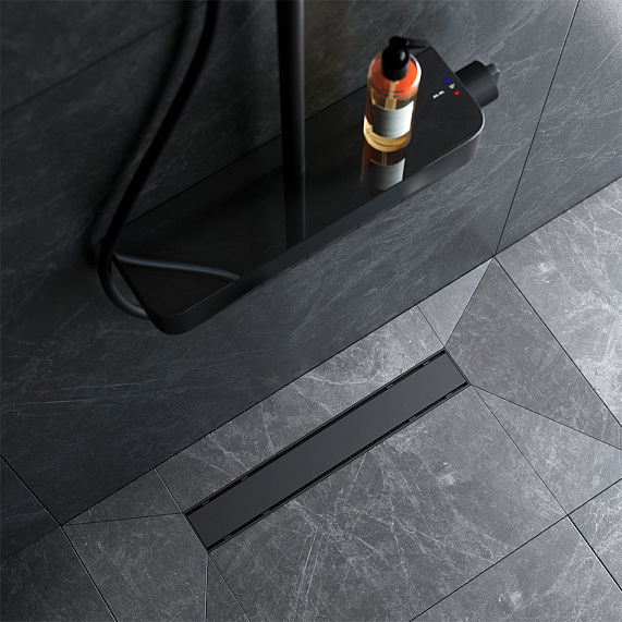 Душевой трап (лоток) 50 AM.PM PrimeFlow W02SC-U11-050-04BM комбинированный затвор с черной матовой решеткой под плитку-3