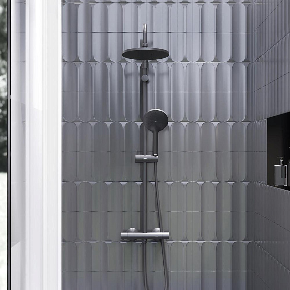 Душевая система Damixa Jupiter 977800300 стойка с тропическим душем, термостатом, смесителем, черная матовая-2