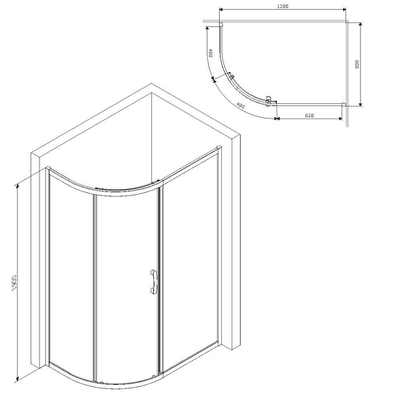 Душевой уголок с поддоном 80x120 AM.PM Like W83G-302U120C прозрачное стекло, профиль хром