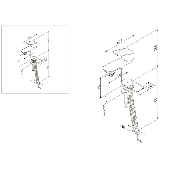 Тумба с раковиной и смесителем 65 AM.PM Like M80FSX0652WG напольная на ножках белый глянец-8